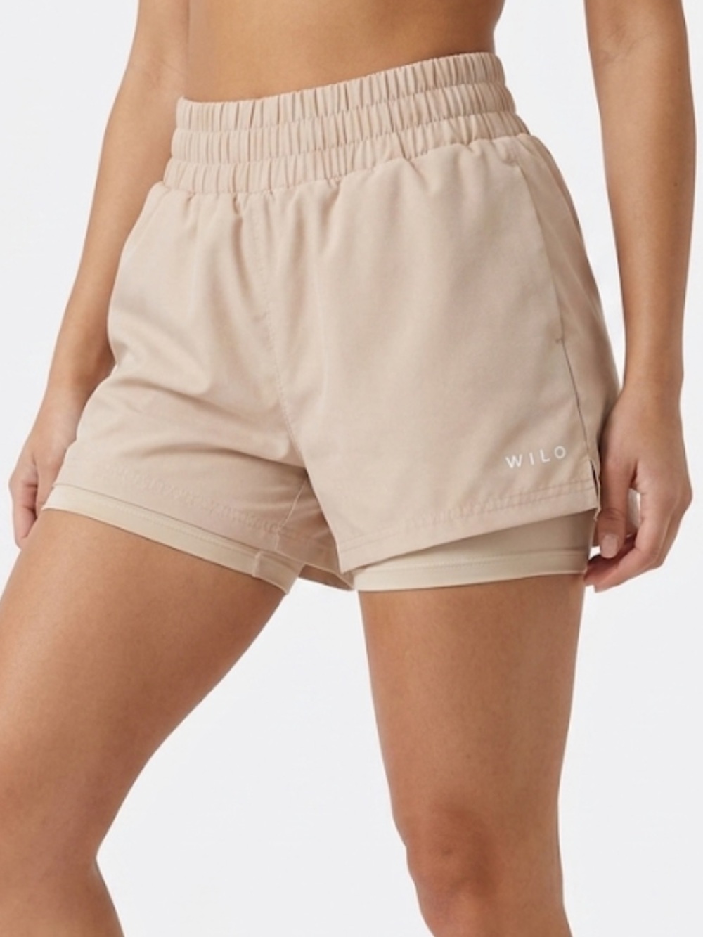 Wilo The Label Neutral Tan High Waist Athletic Shorts